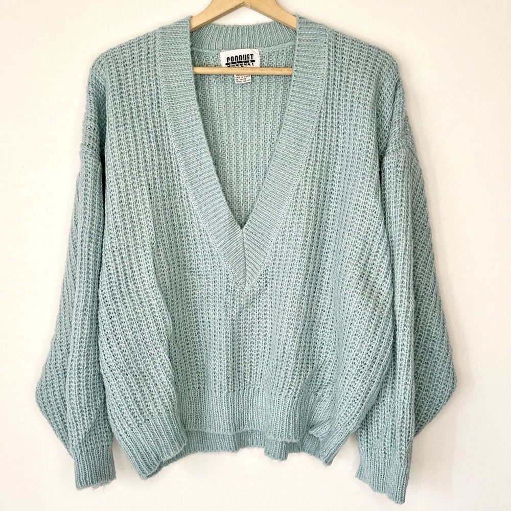 Vtg Croquet Club‎ Blue Deep V-neck Long Sleeve Sweater